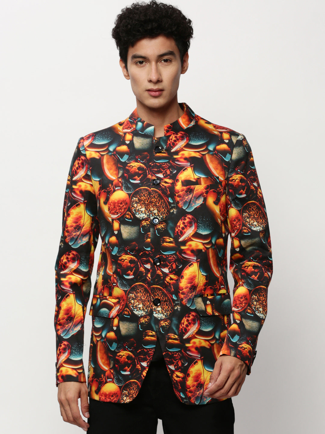 Men Orange Printed Casual Blazers