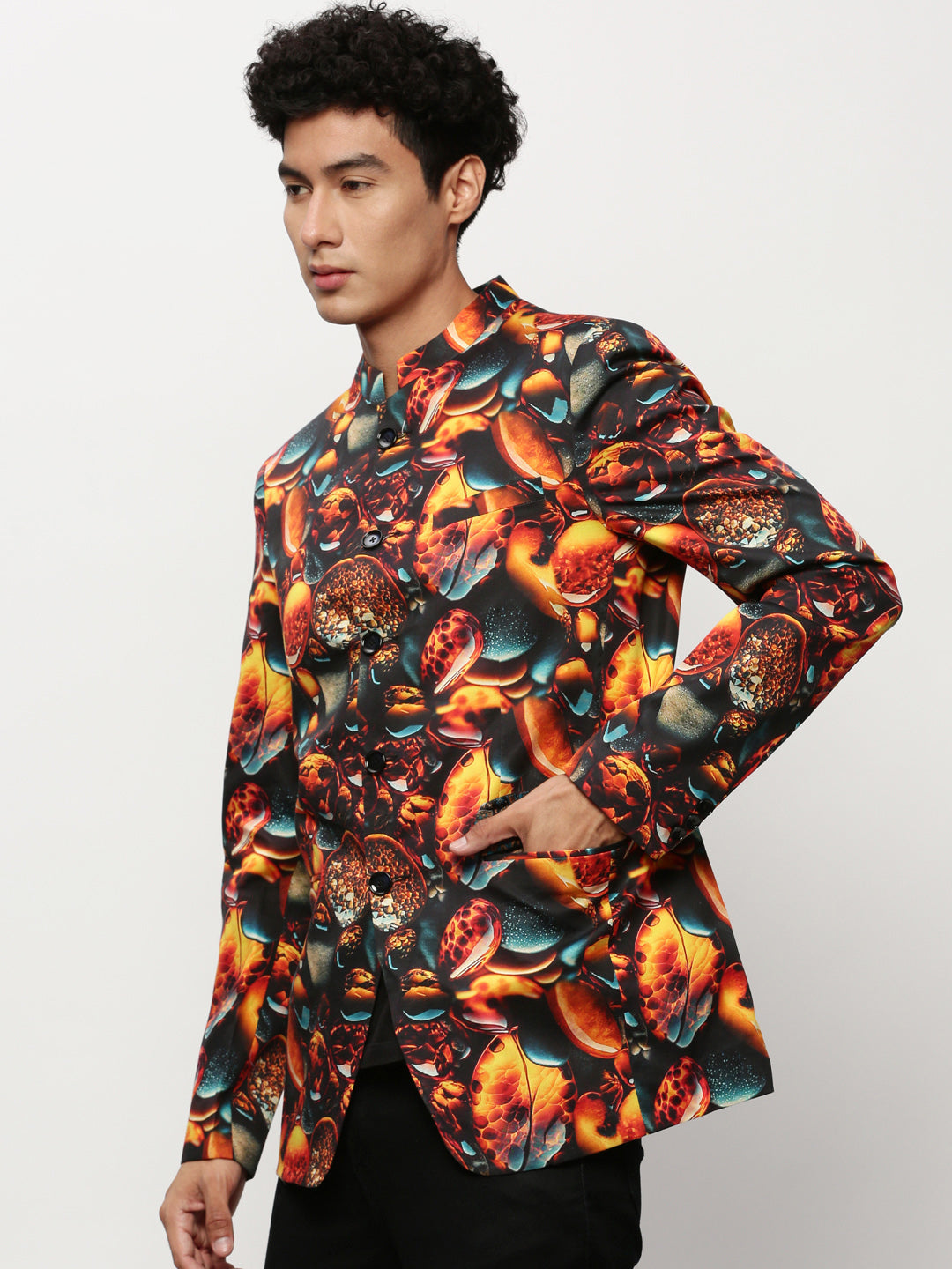 Men Orange Printed Casual Blazers