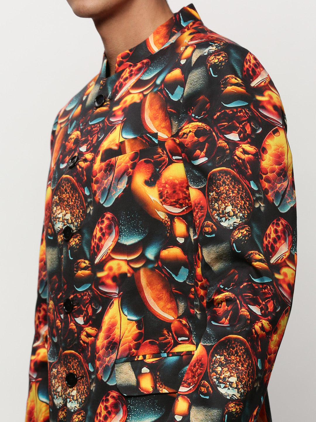 Men Orange Printed Casual Blazers