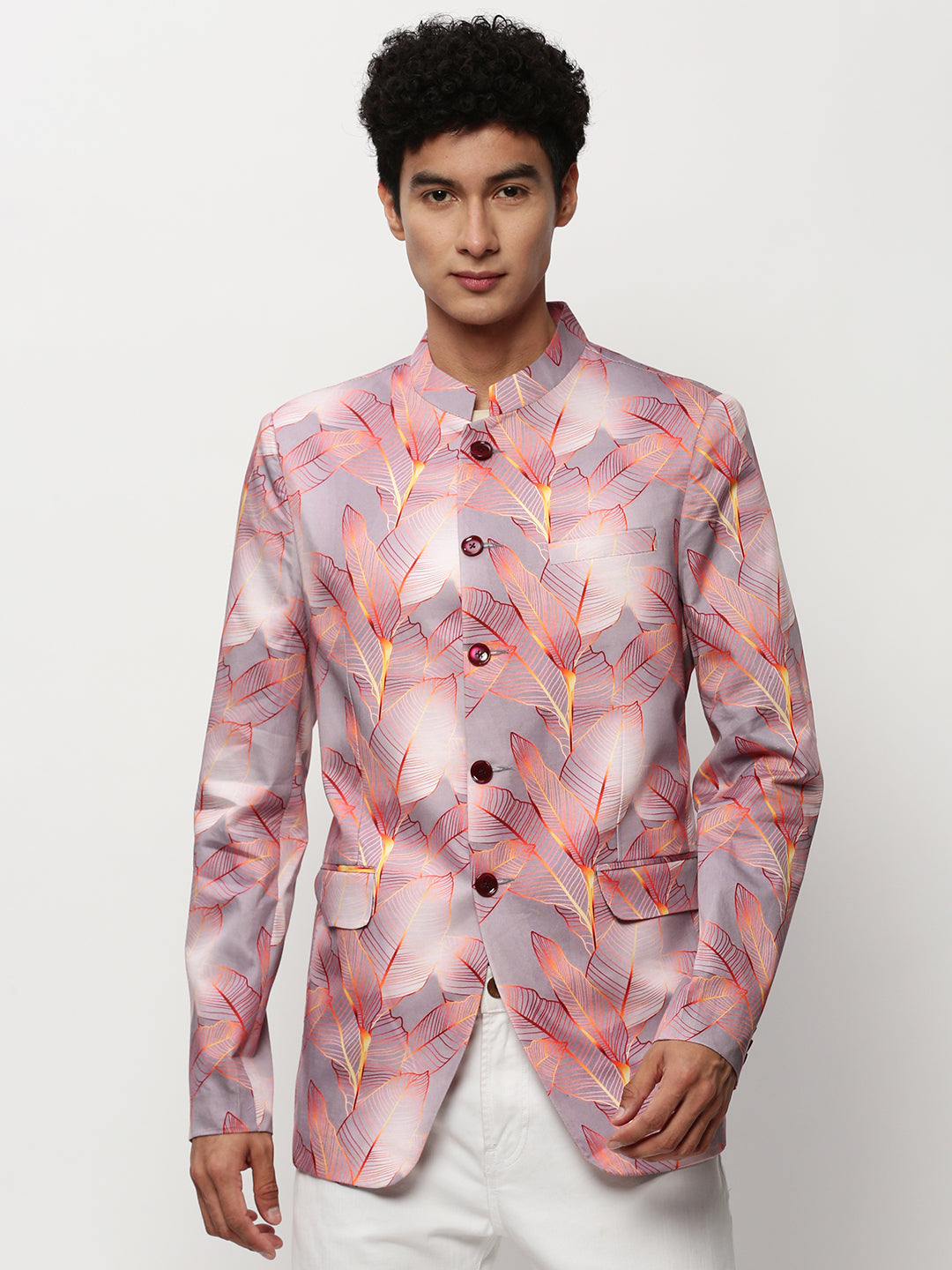 Men Mauve Printed Casual Blazers