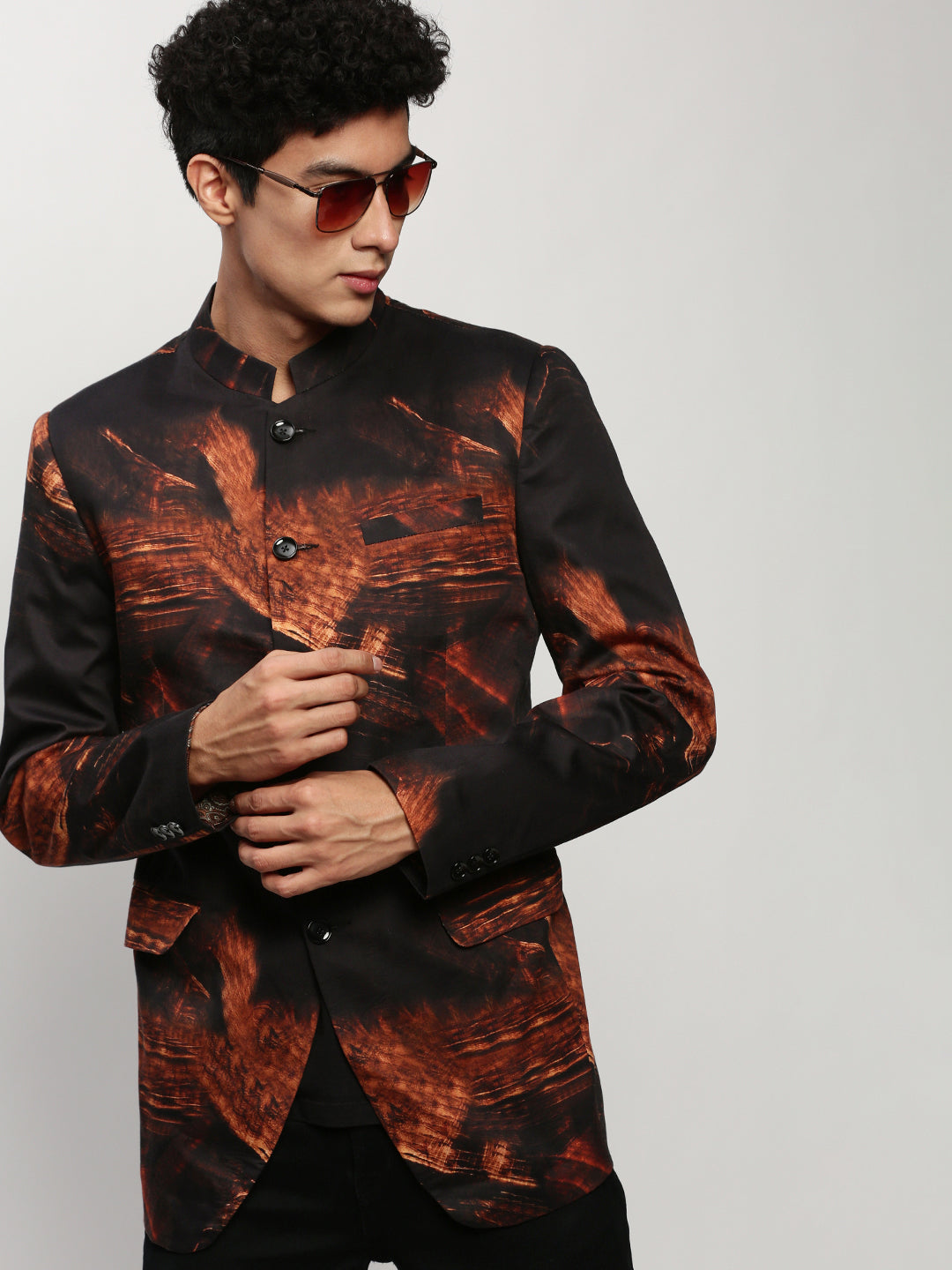 Men Black Printed Casual Blazers