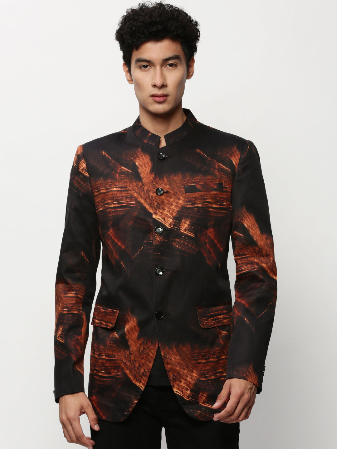 Men Black Printed Casual Blazers