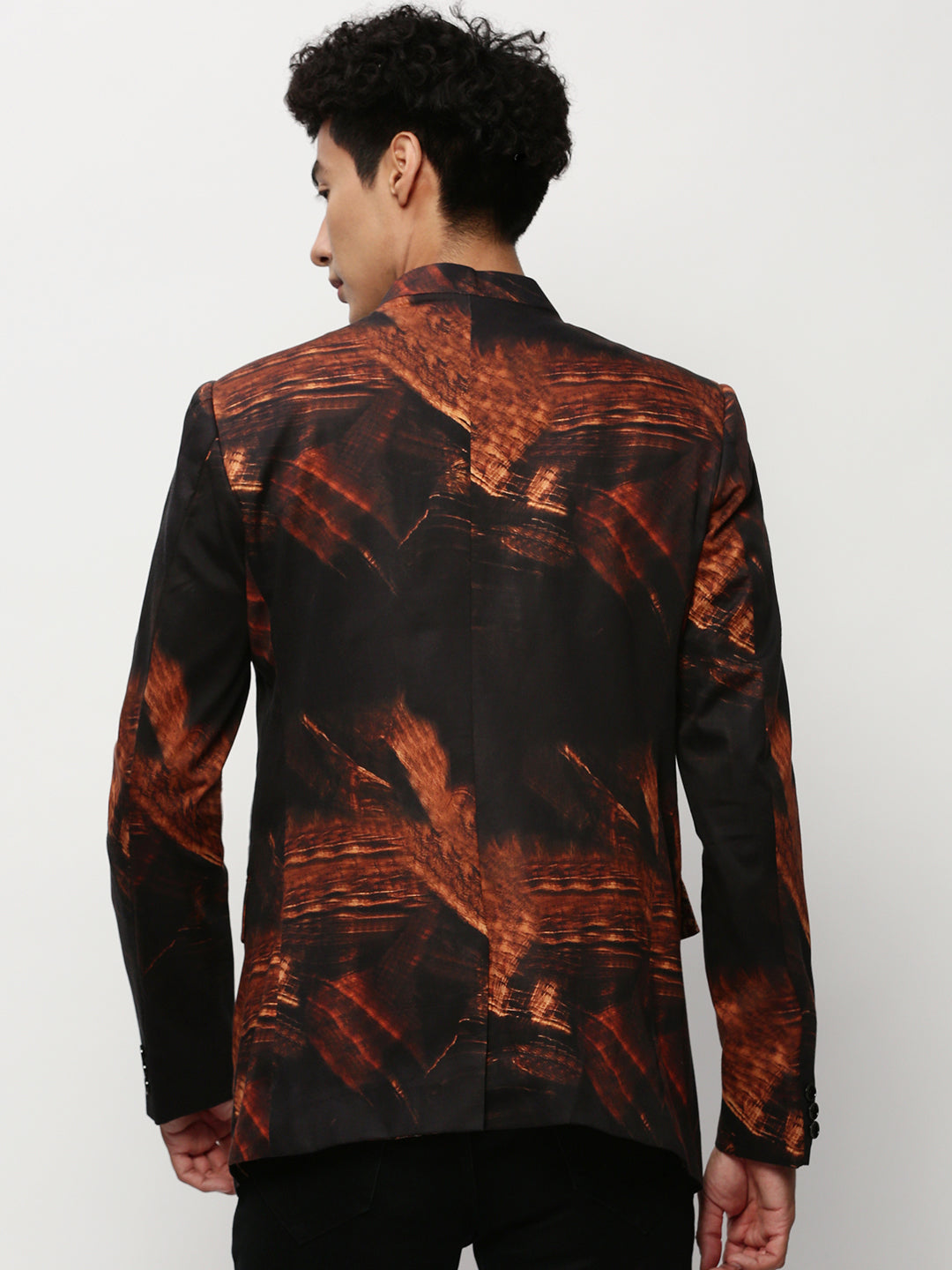 Men Black Printed Casual Blazers