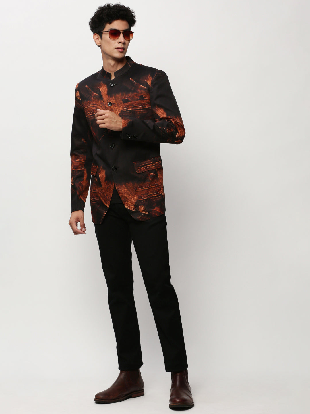 Men Black Printed Casual Blazers