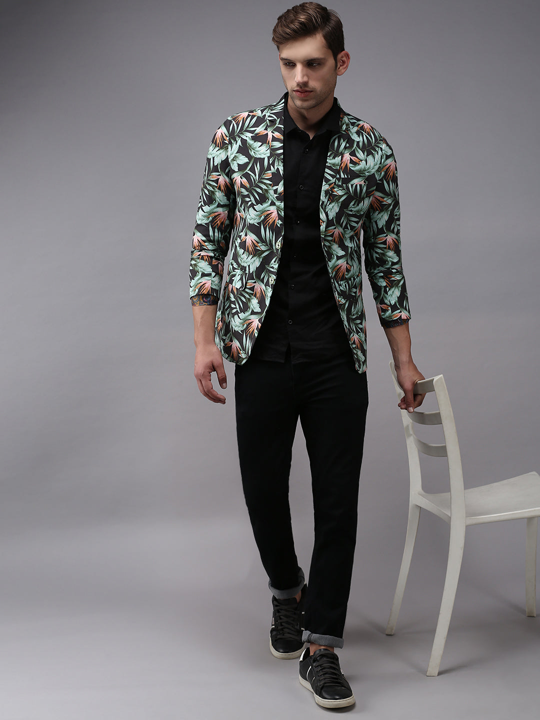 Men Grey Printed Blazer