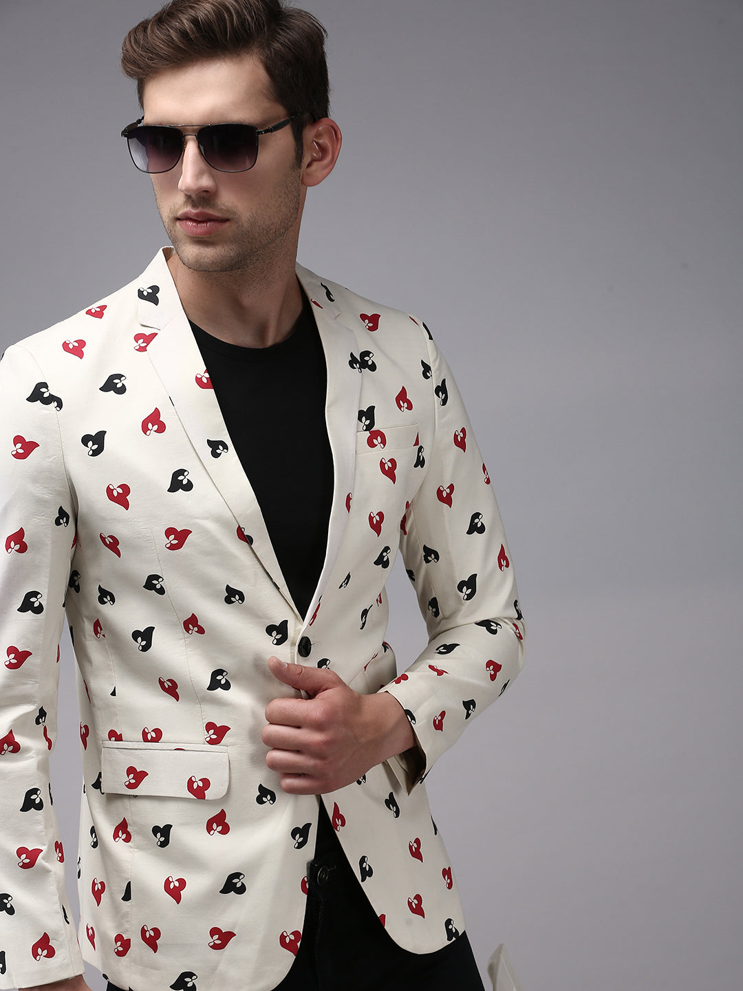 Men Beige Printed Blazer