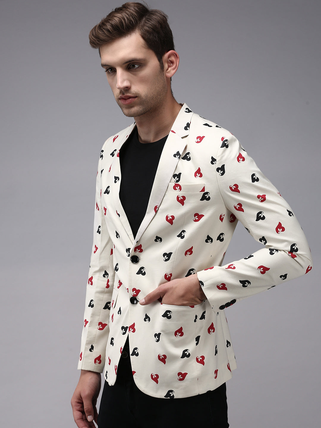 Men Beige Printed Blazer