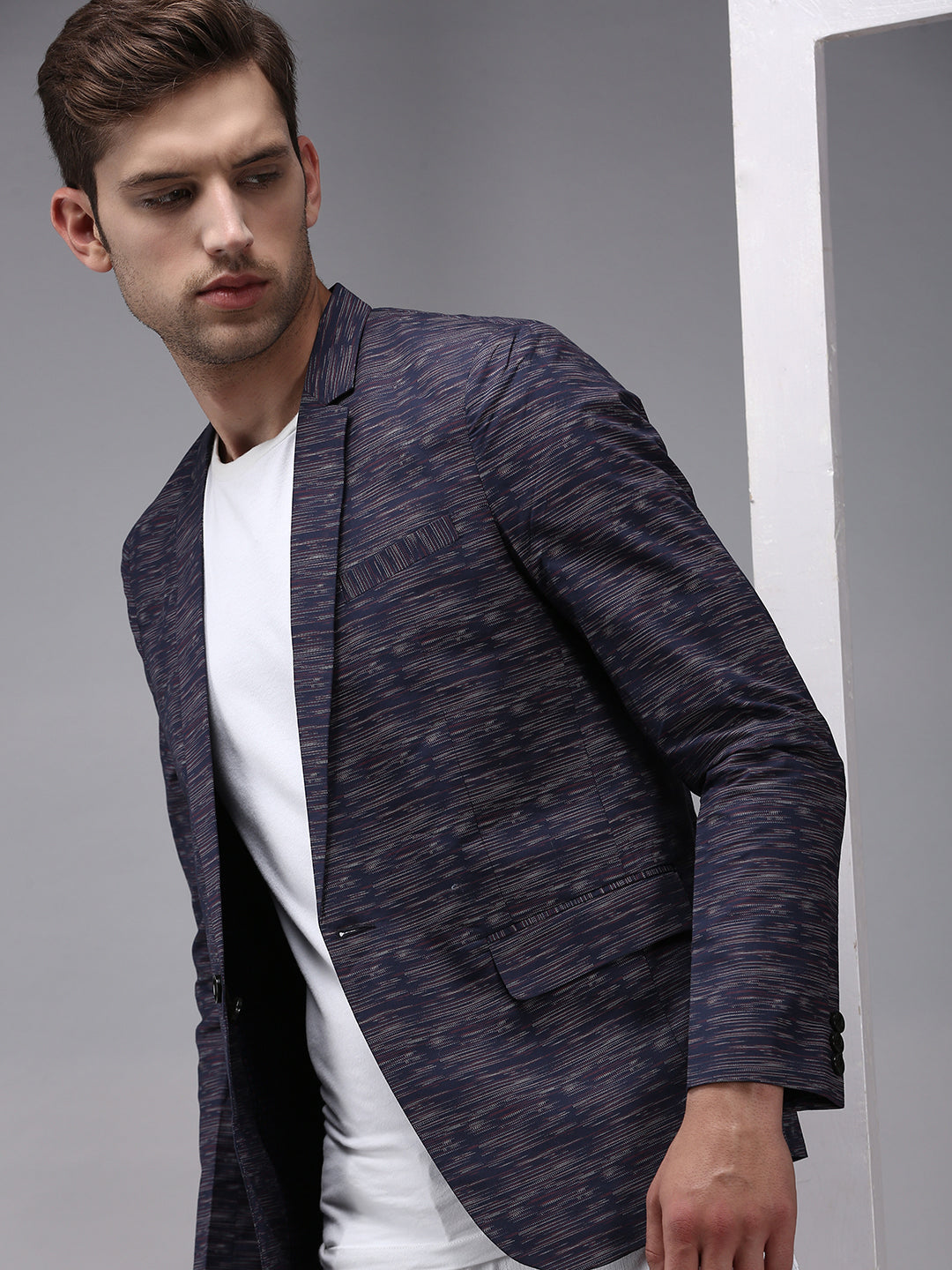 Men Blue Printed Blazer