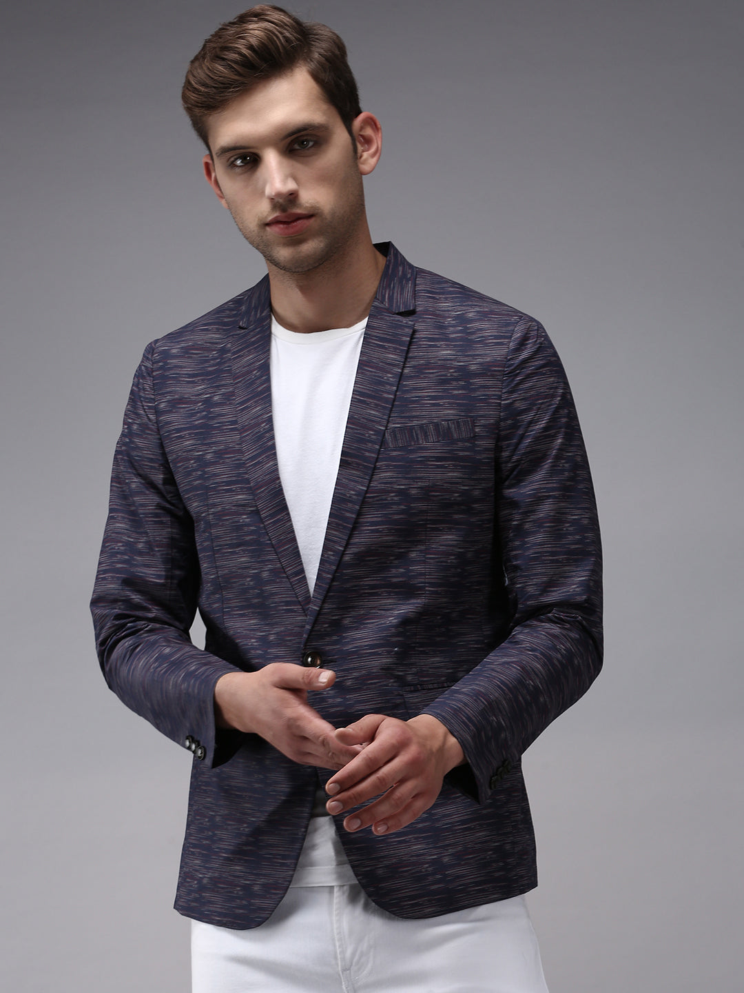 Men Blue Printed Blazer