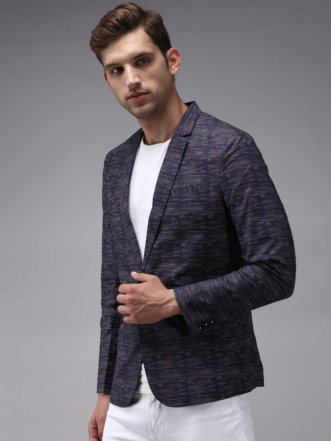 Men Blue Printed Blazer