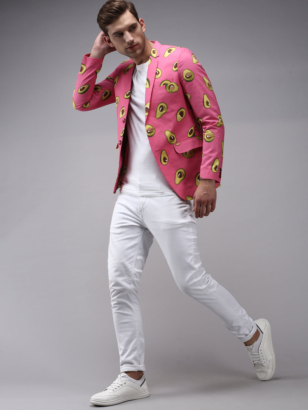 Men Pink Printed Blazer