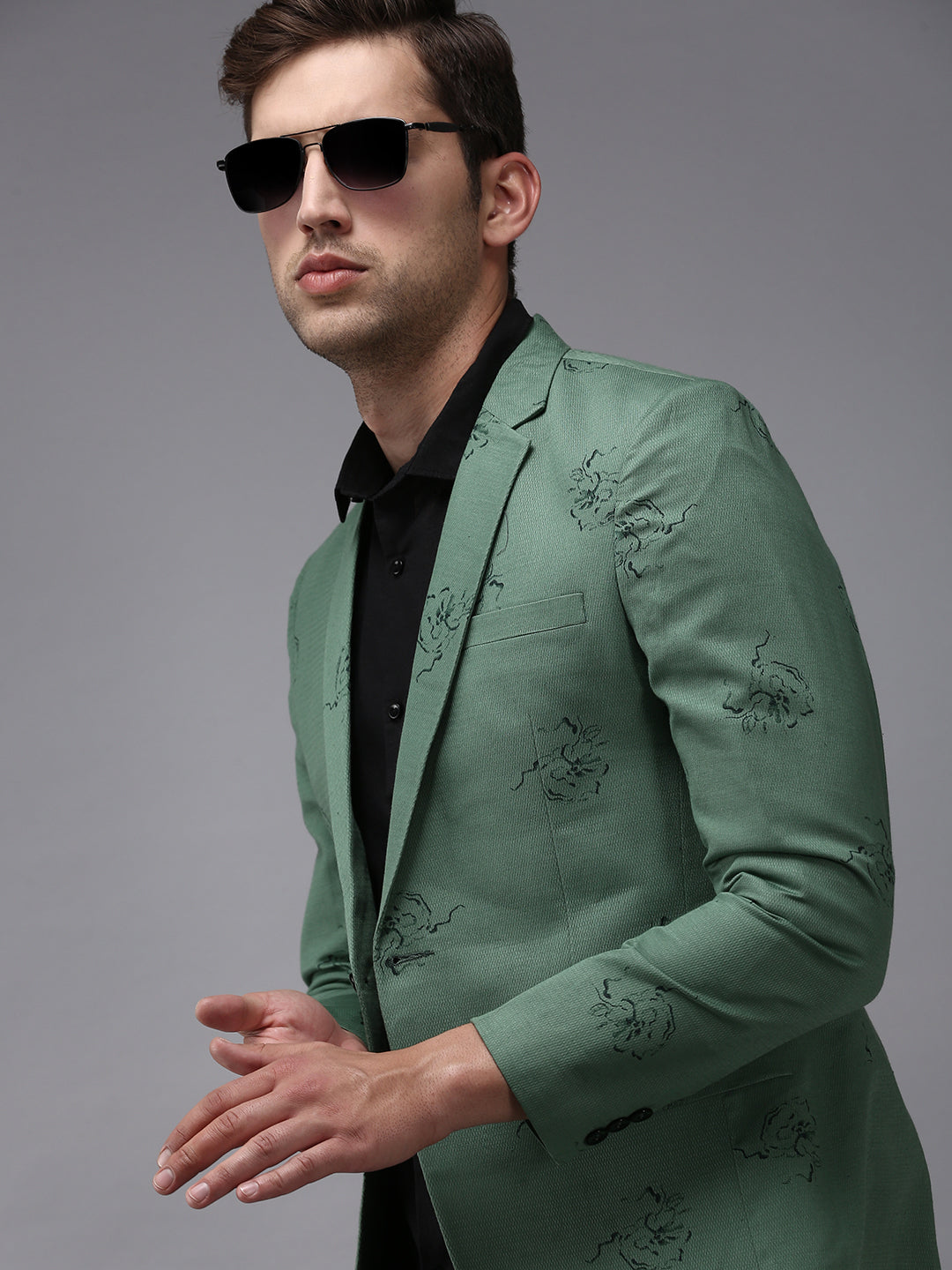 Men Green Printed Blazer