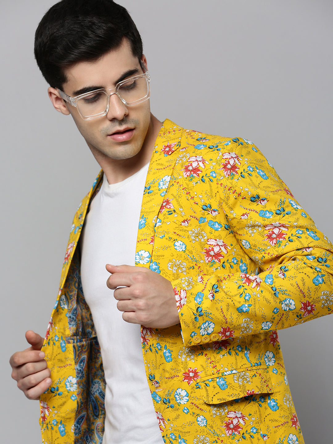 Men Yellow Printed Blazer