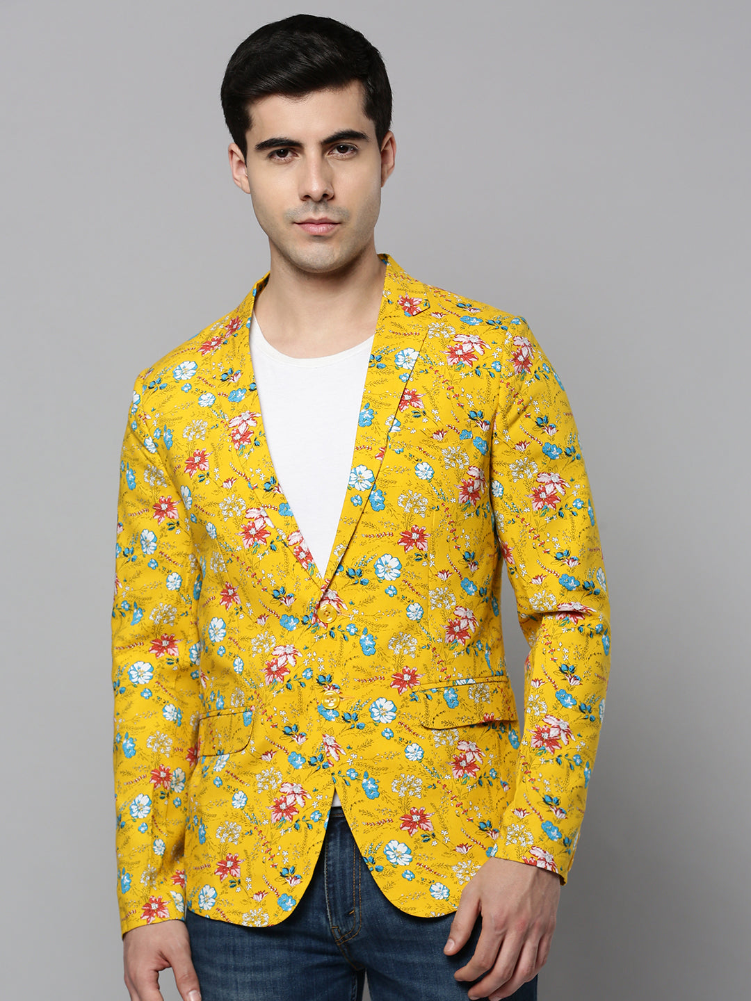 Men Yellow Printed Blazer