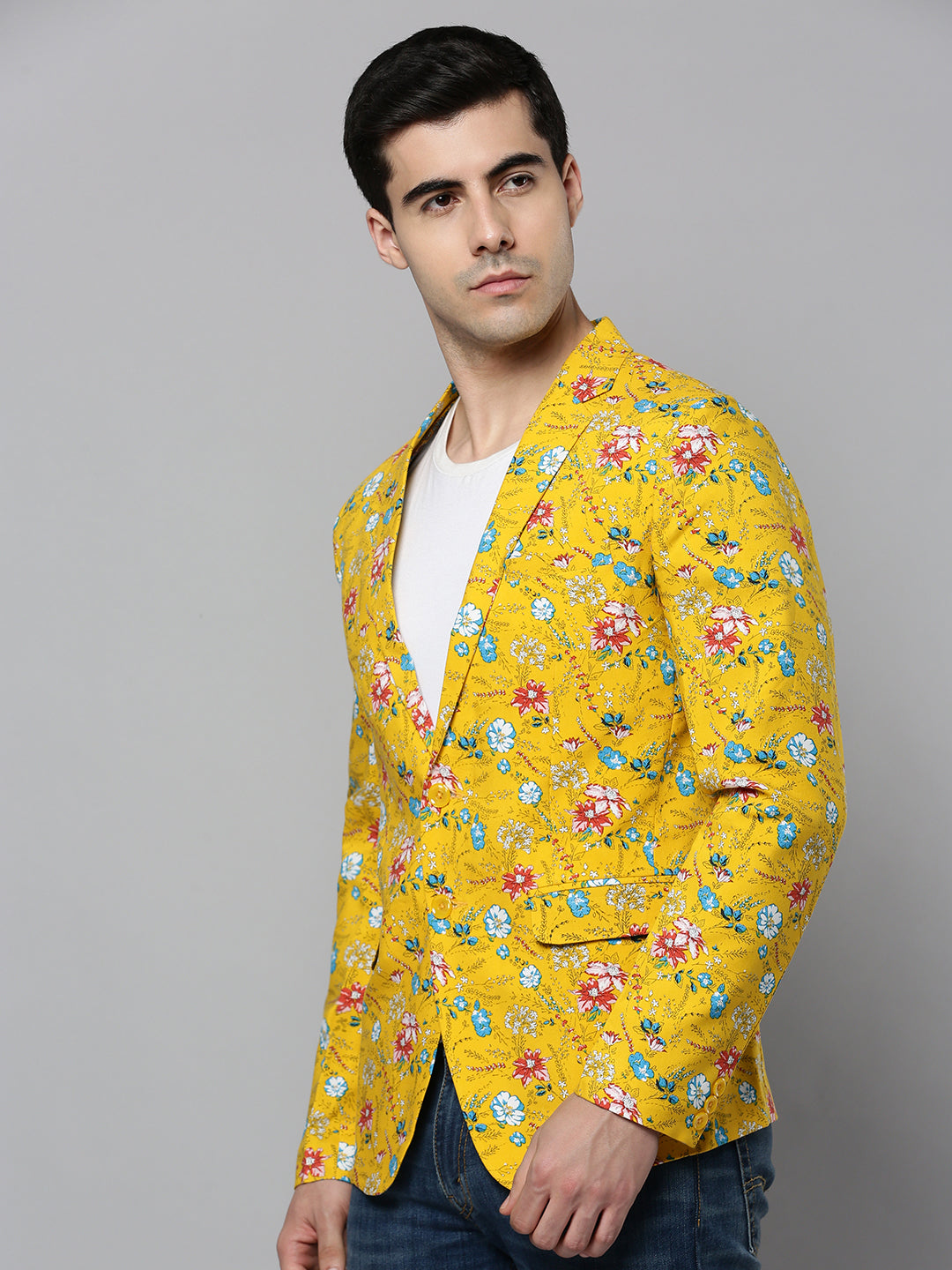 Men Yellow Printed Blazer