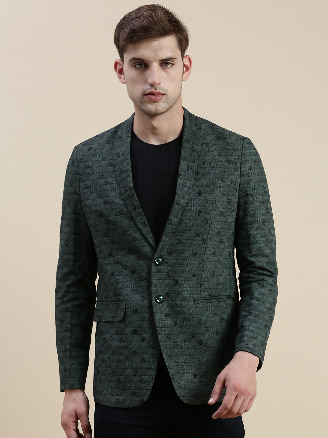 Men Green Printed Casual Blazer