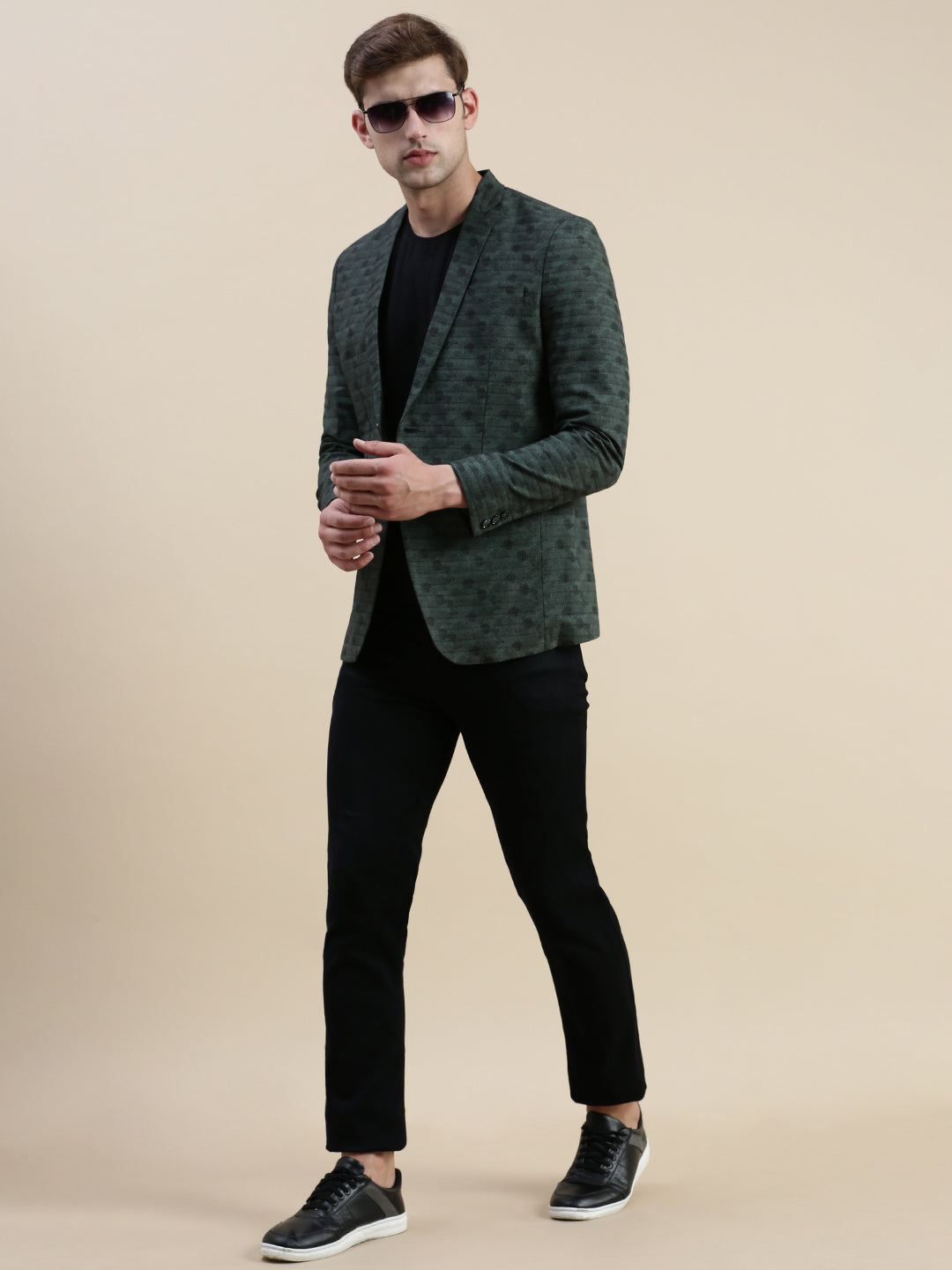 Men Green Printed Casual Blazer