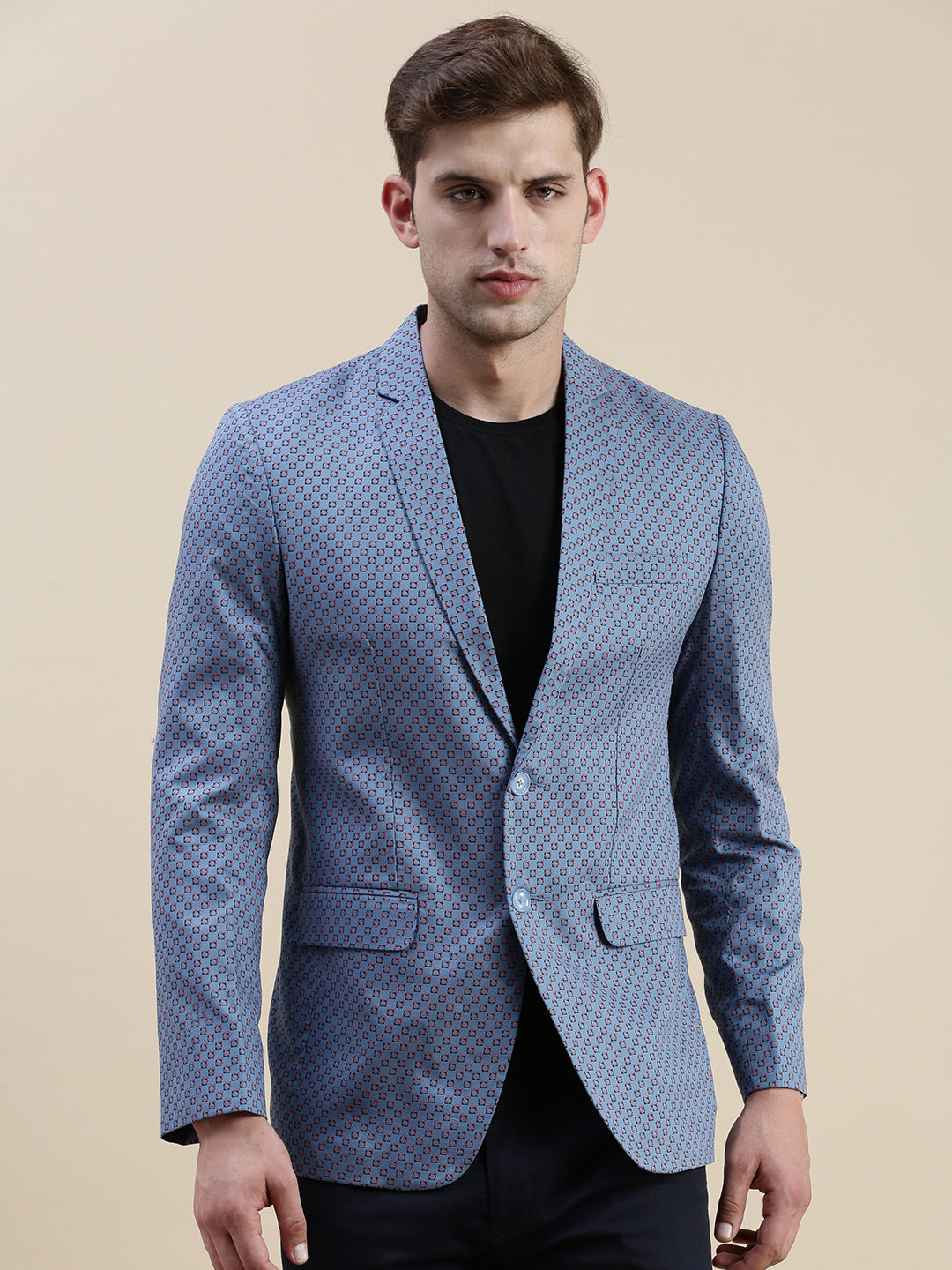 Men Blue Printed Casual Blazer