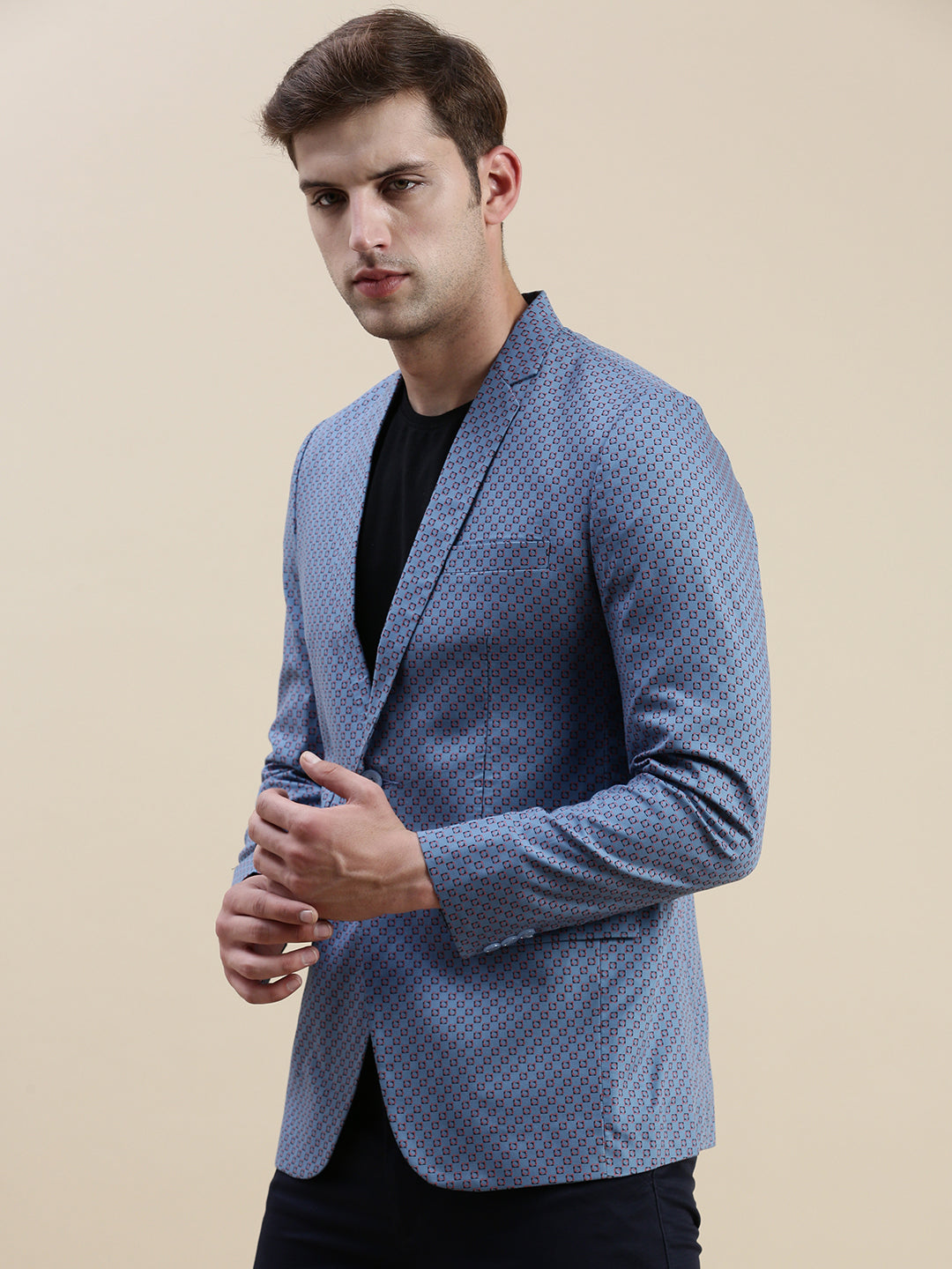 Men Blue Printed Casual Blazer