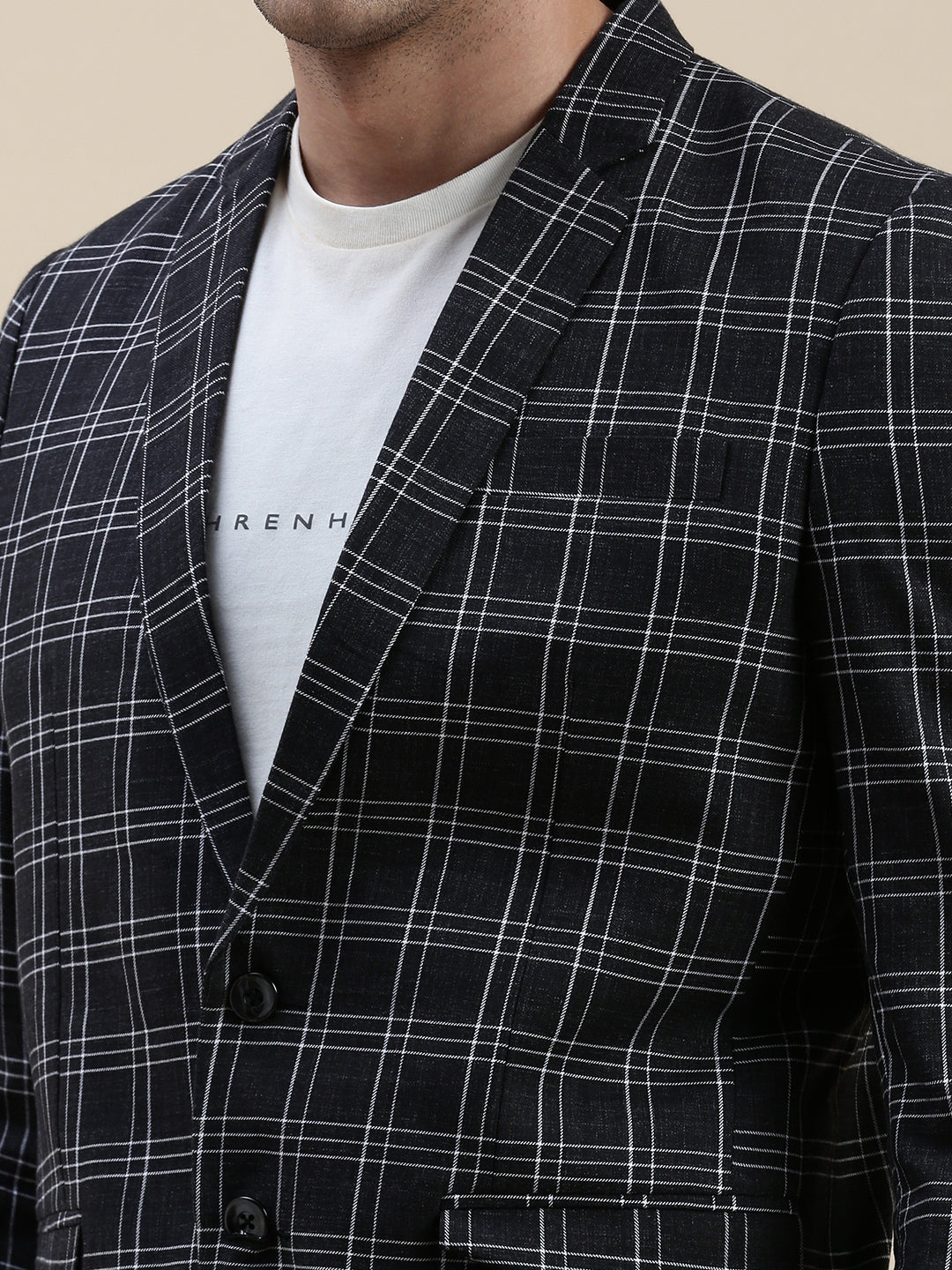 Men Black Checked Notched Lapel Blazer