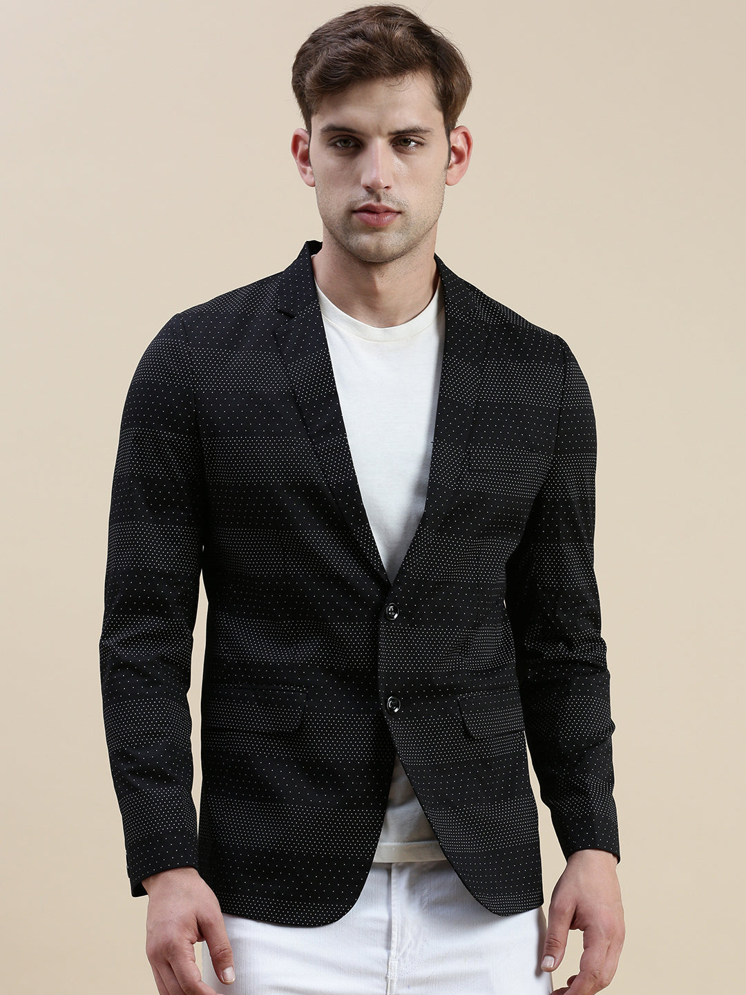 Men Black Printed Casual Blazer