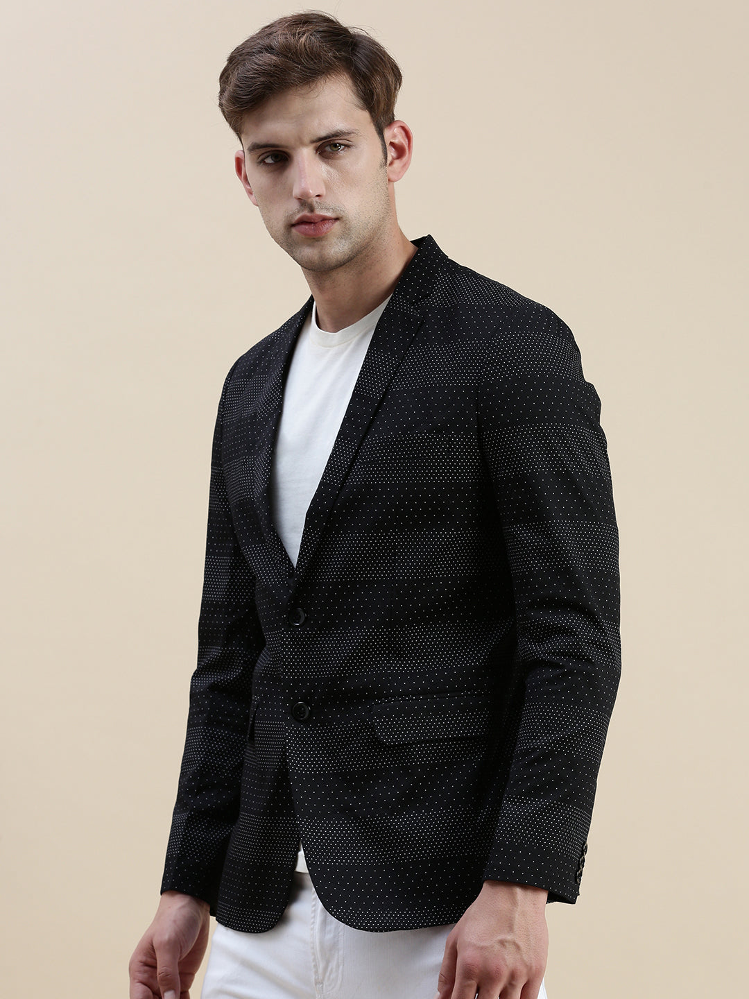 Men Black Printed Casual Blazer