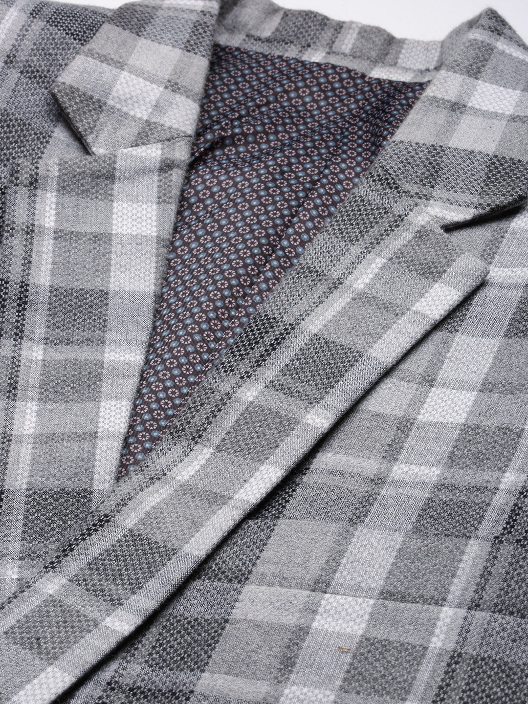 Men Grey Checked Notched Lapel Blazer