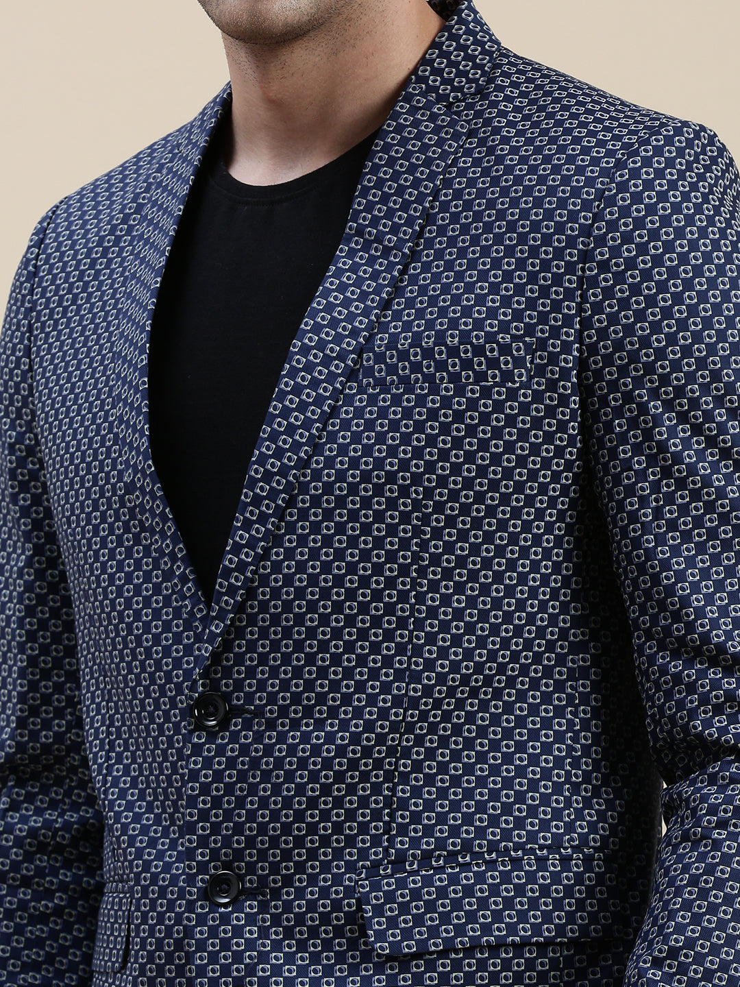 Men Navy Printed Casual Blazer