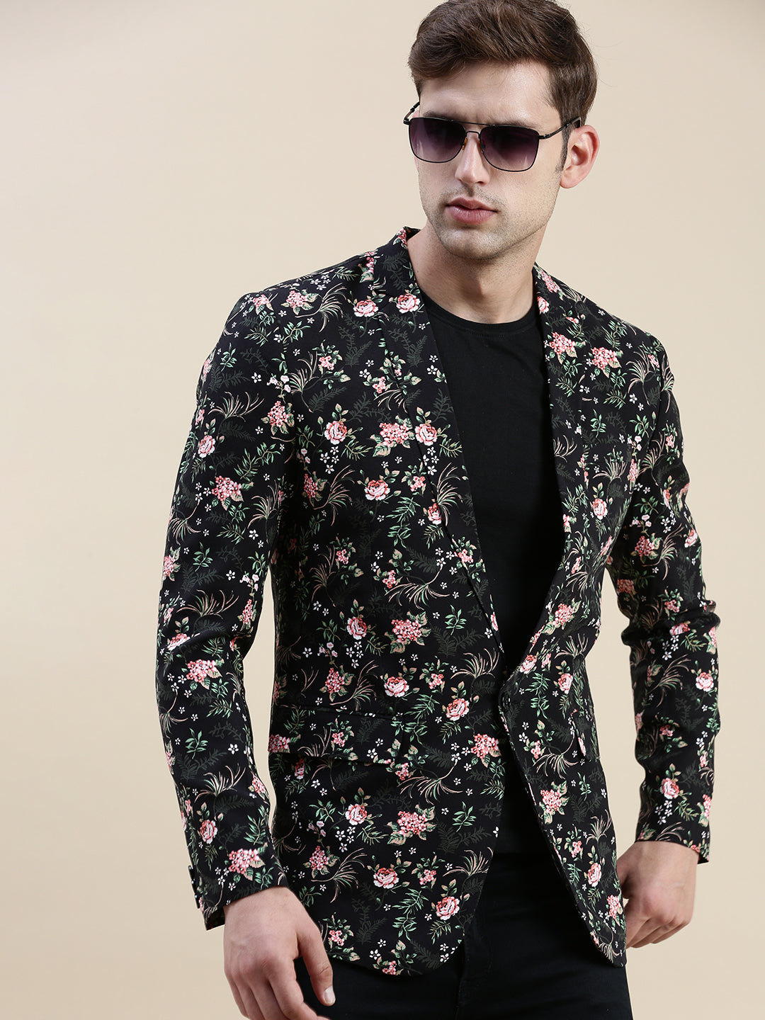 Men Black Printed Casual Blazer