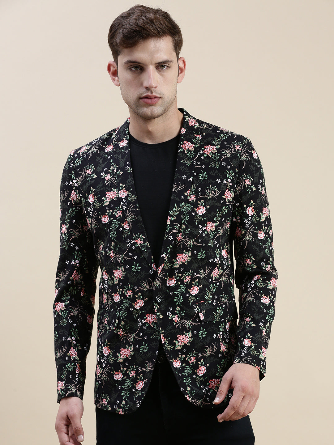 Men Black Printed Casual Blazer