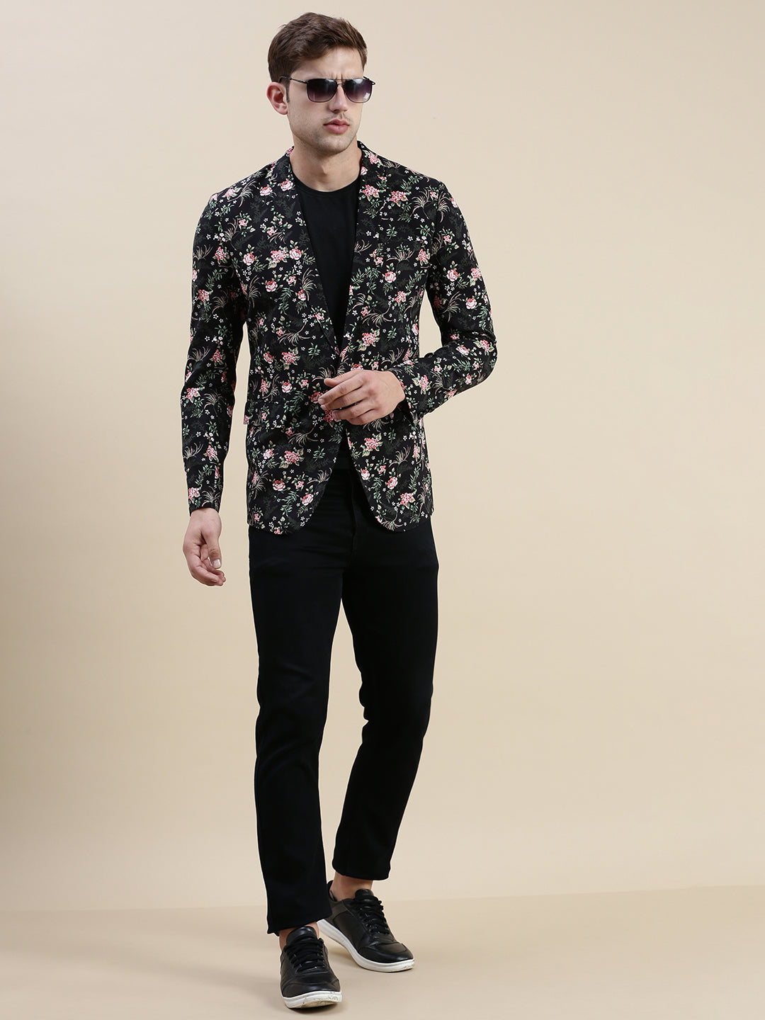 Men Black Printed Casual Blazer