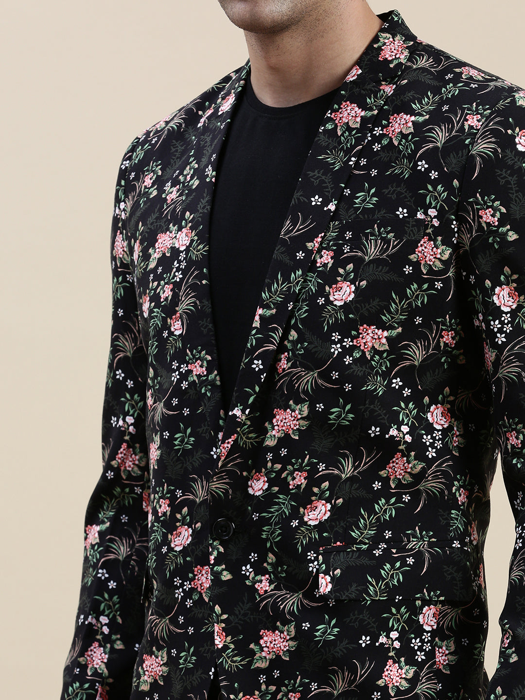 Men Black Printed Casual Blazer