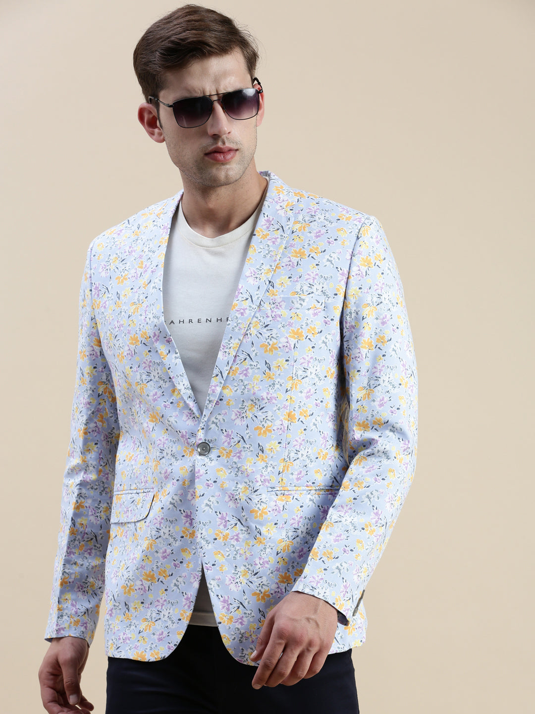 Men Blue Printed Casual Blazer