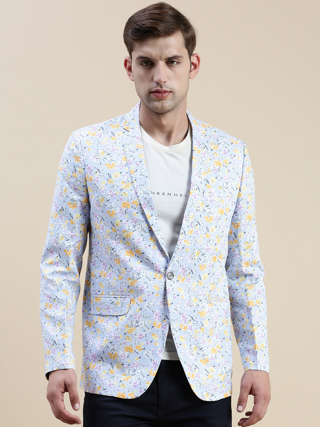 Men Blue Printed Casual Blazer