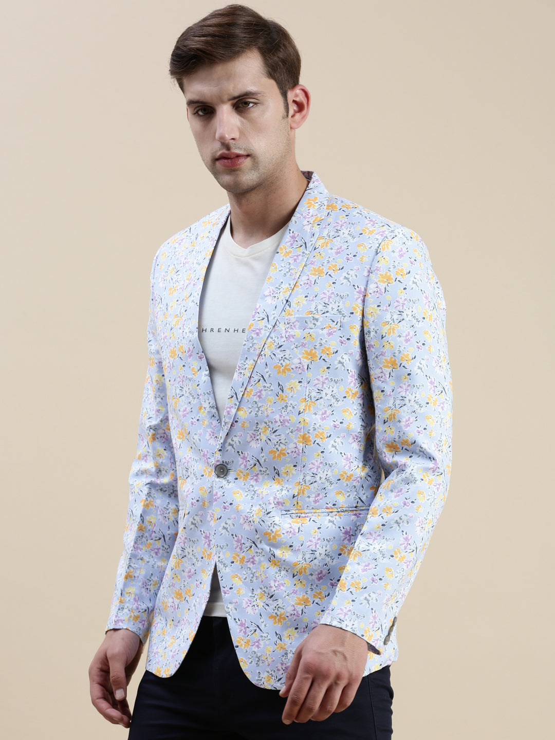 Men Blue Printed Casual Blazer