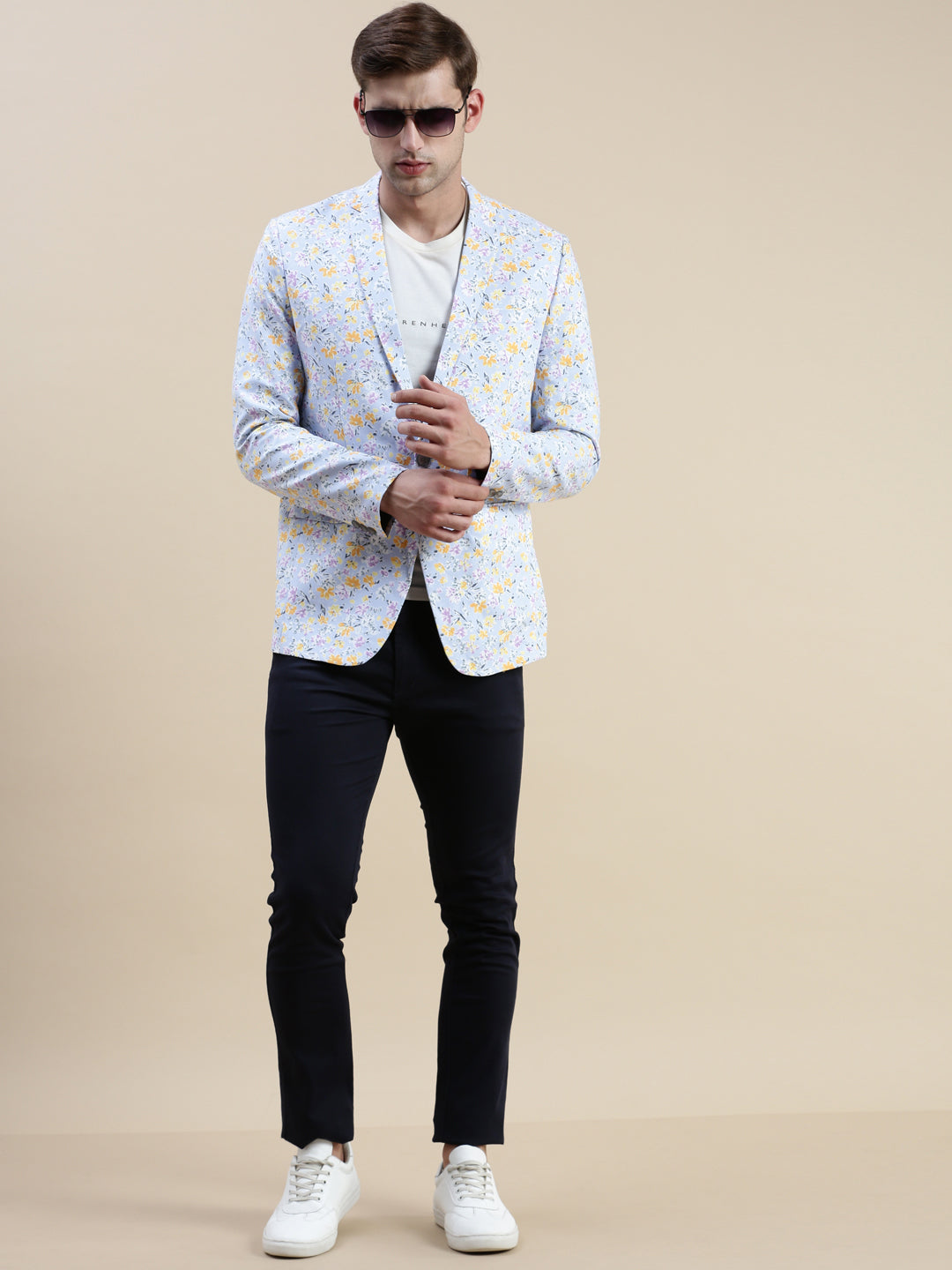 Men Blue Printed Casual Blazer