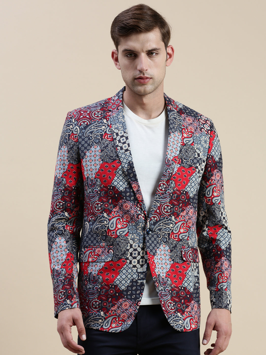 Men Multi Printed Mandarin Collar Blazer