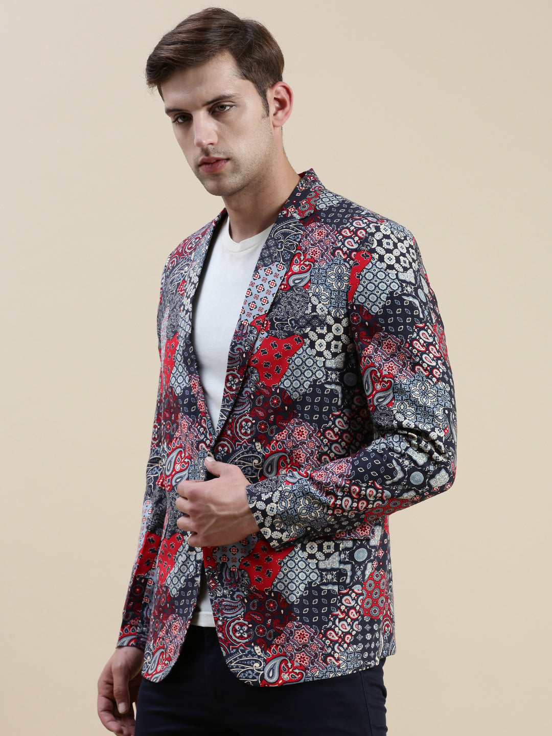 Men Multi Printed Mandarin Collar Blazer