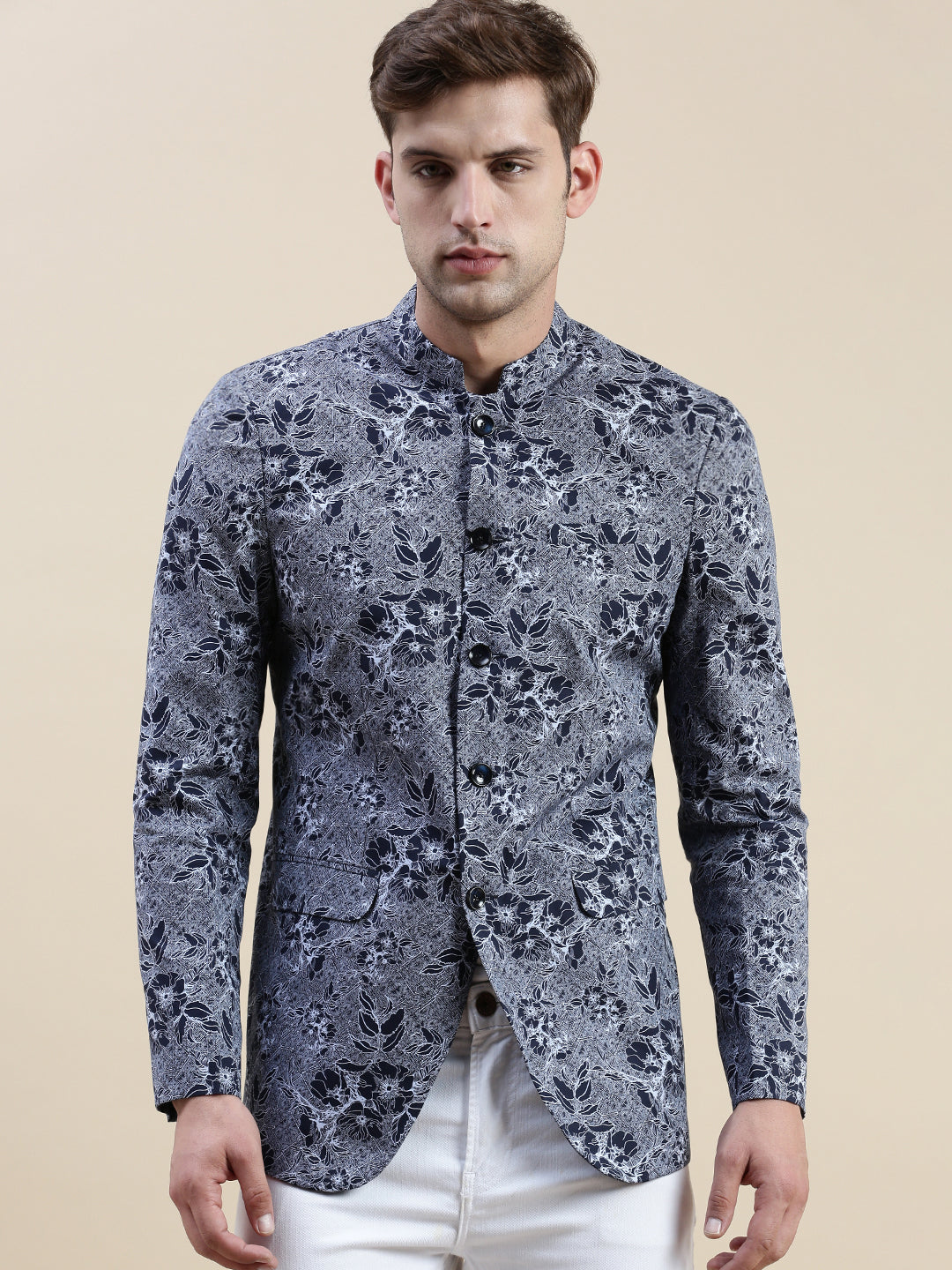 Men Grey Printed Casual Blazer