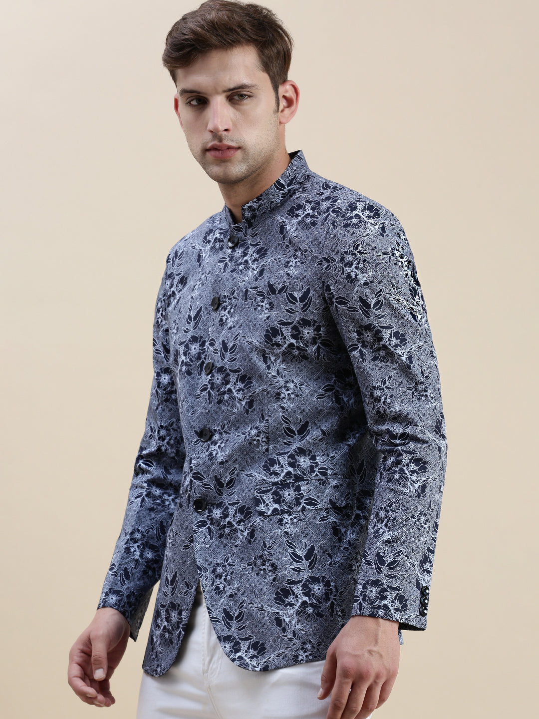 Men Grey Printed Casual Blazer