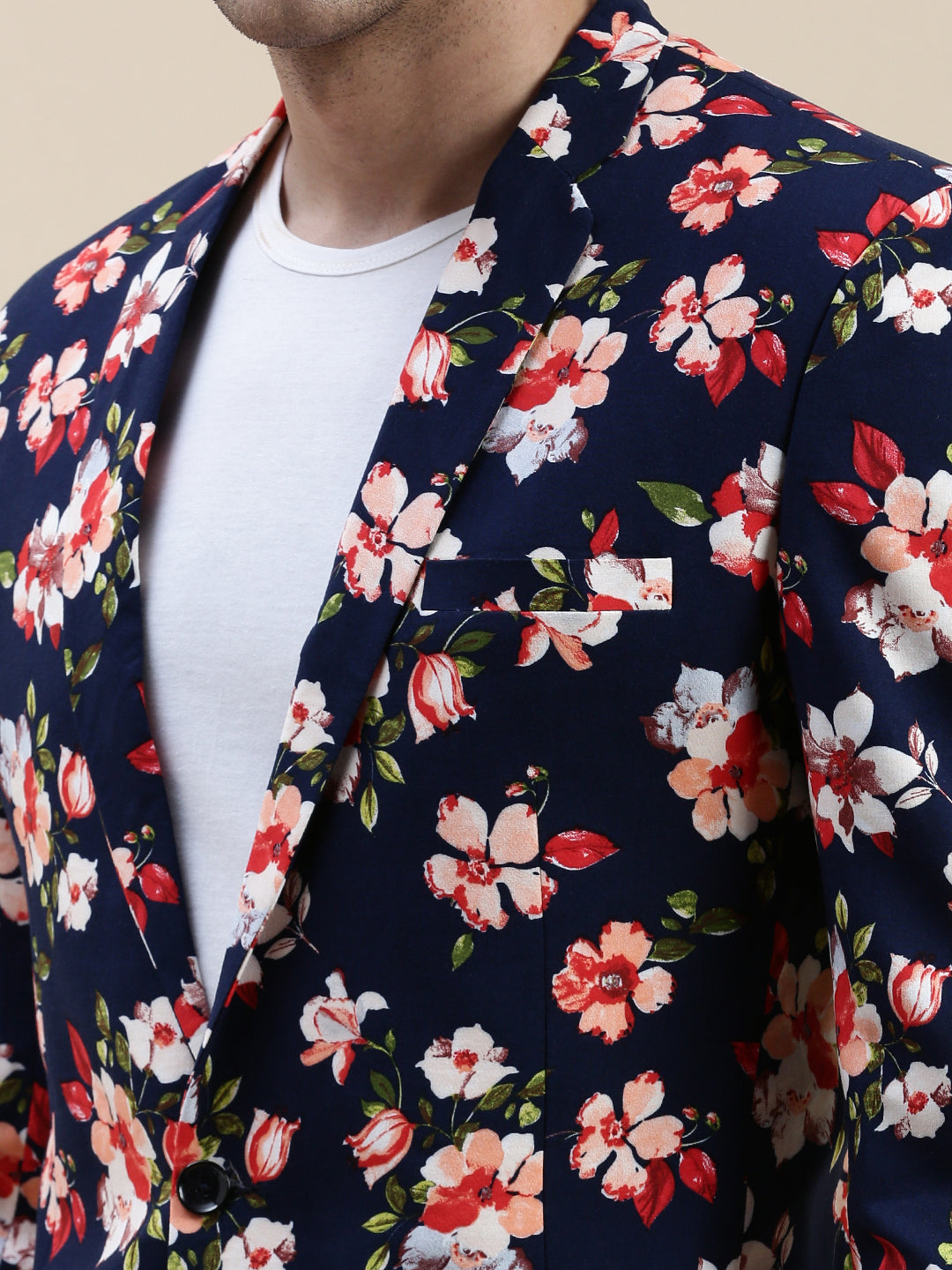 Men Navy Printed Casual Blazer