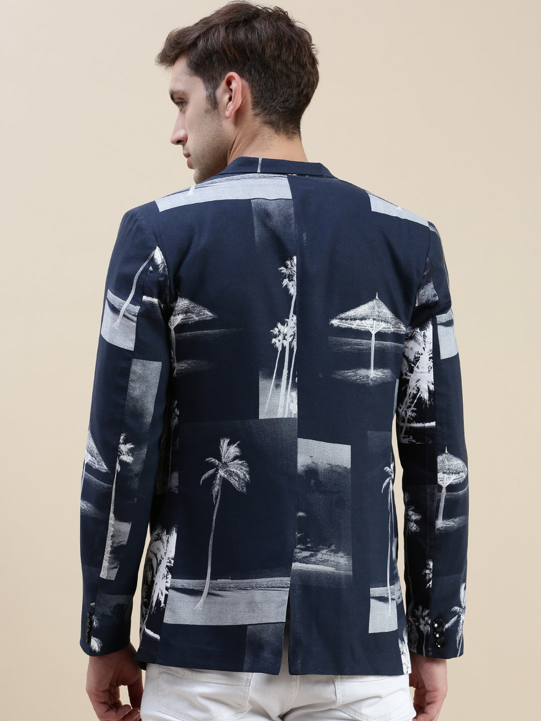 Men Navy Printed Casual Blazer