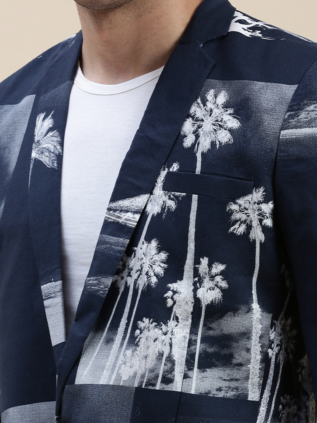 Men Navy Printed Casual Blazer