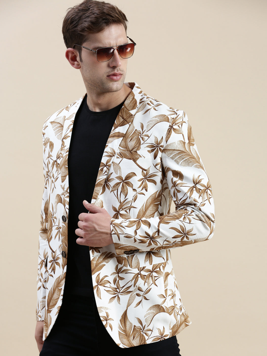 Men White Printed Casual Blazer