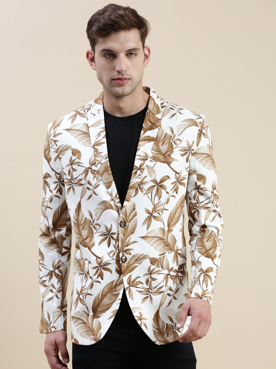 Men White Printed Casual Blazer