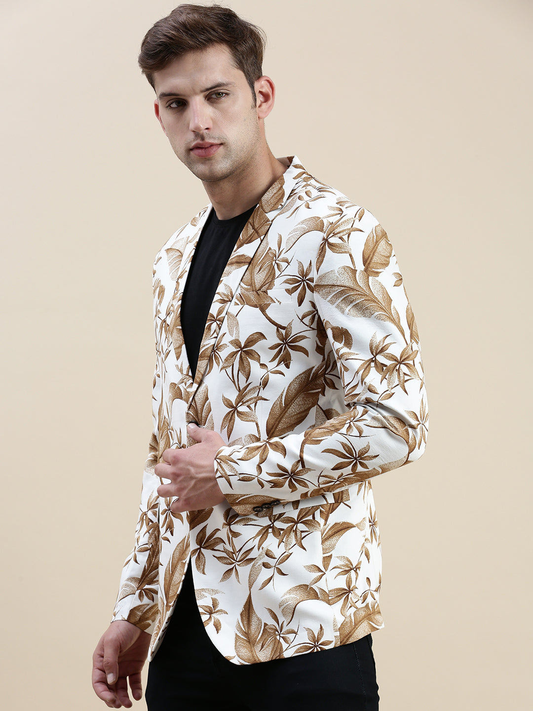 Men White Printed Casual Blazer