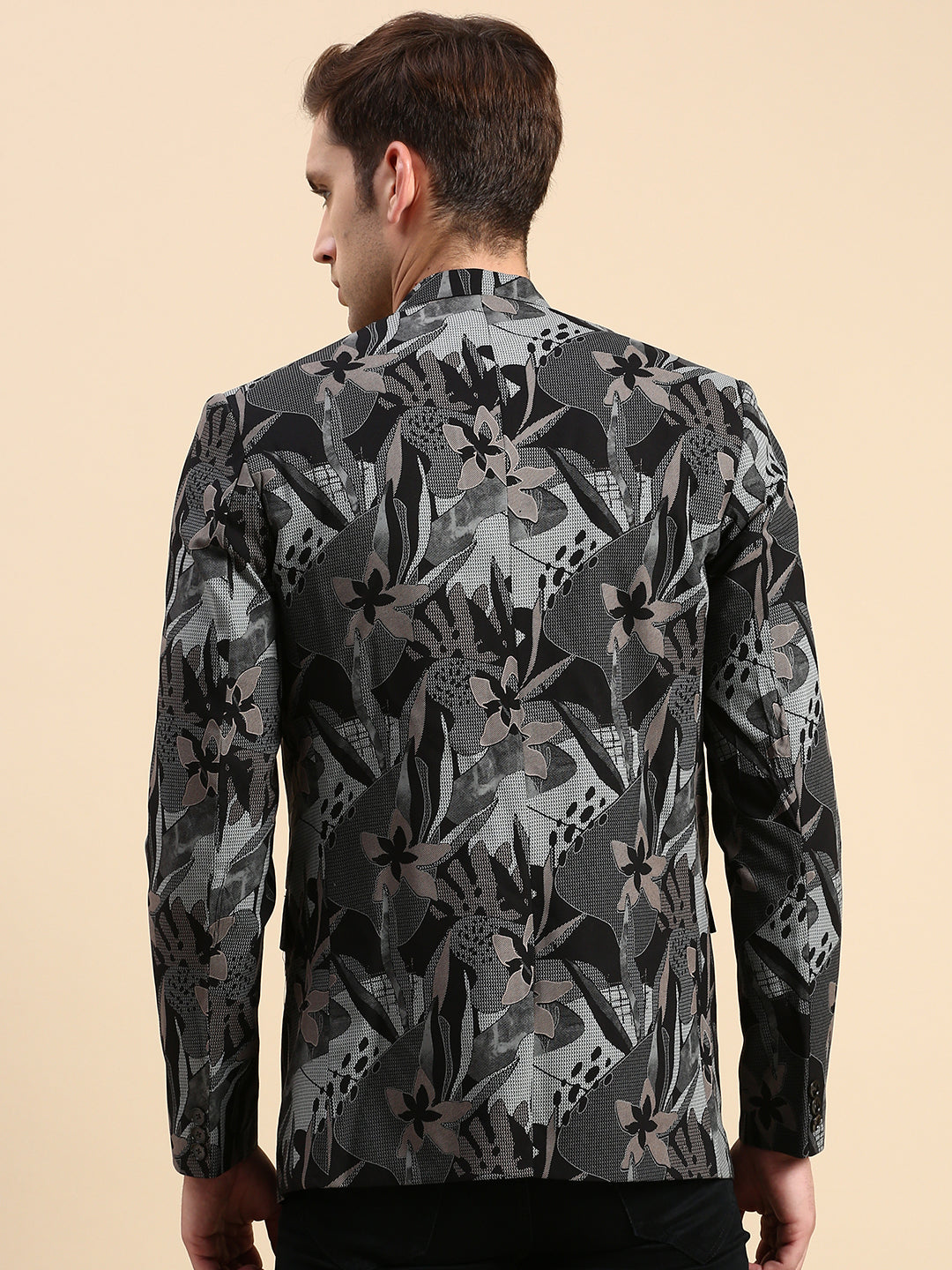 Men Black Printed Casual Blazer