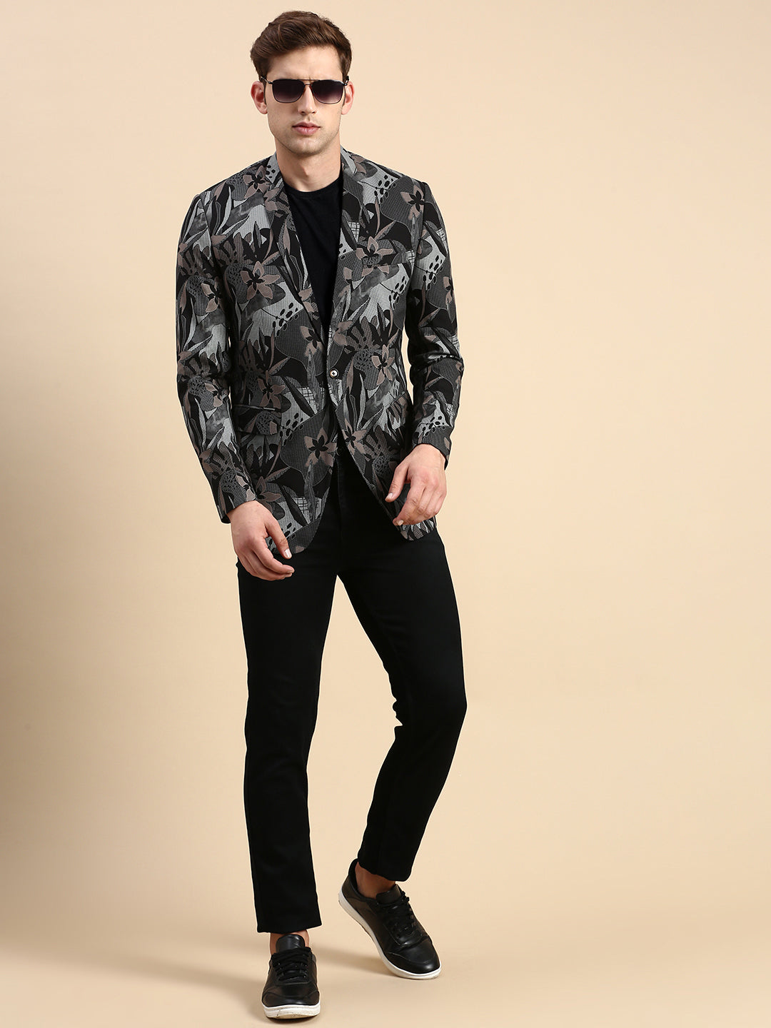 Men Black Printed Casual Blazer