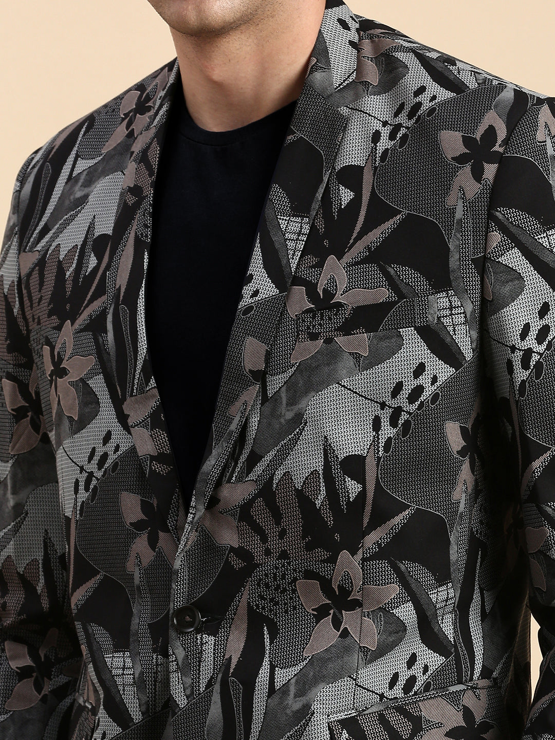 Men Black Printed Casual Blazer