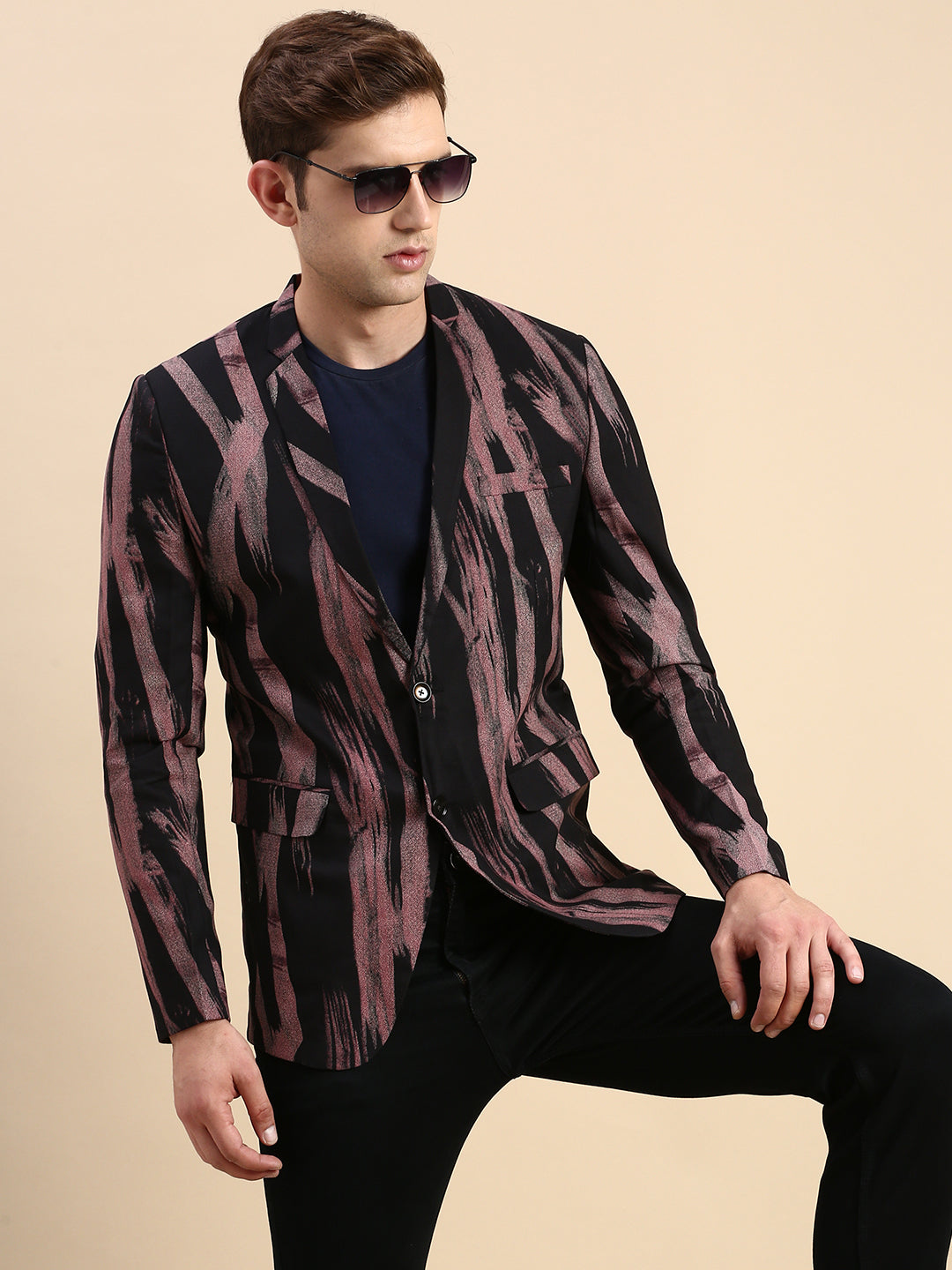 Men Black Printed Casual Blazer